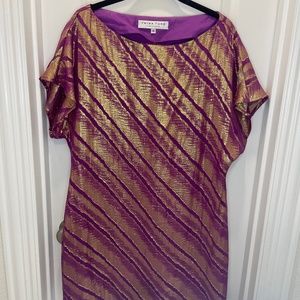Trina Turk Ewing Purple and Gold Metallic Silk Dress
